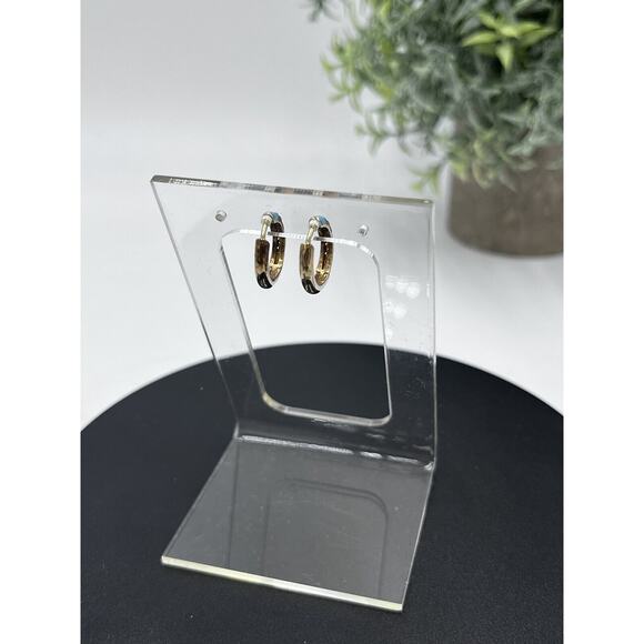 Blue Turquoise Pave Crystal CZ Gold Vermeil 925 Small Huggie Hoops‎ - Picture 5 of 15